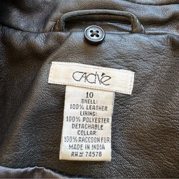 Vintage Cache Black Leather Jacket Full Zip 90s Y2k Soft Women’s 10 Short Fitted - Picture 5 of 9